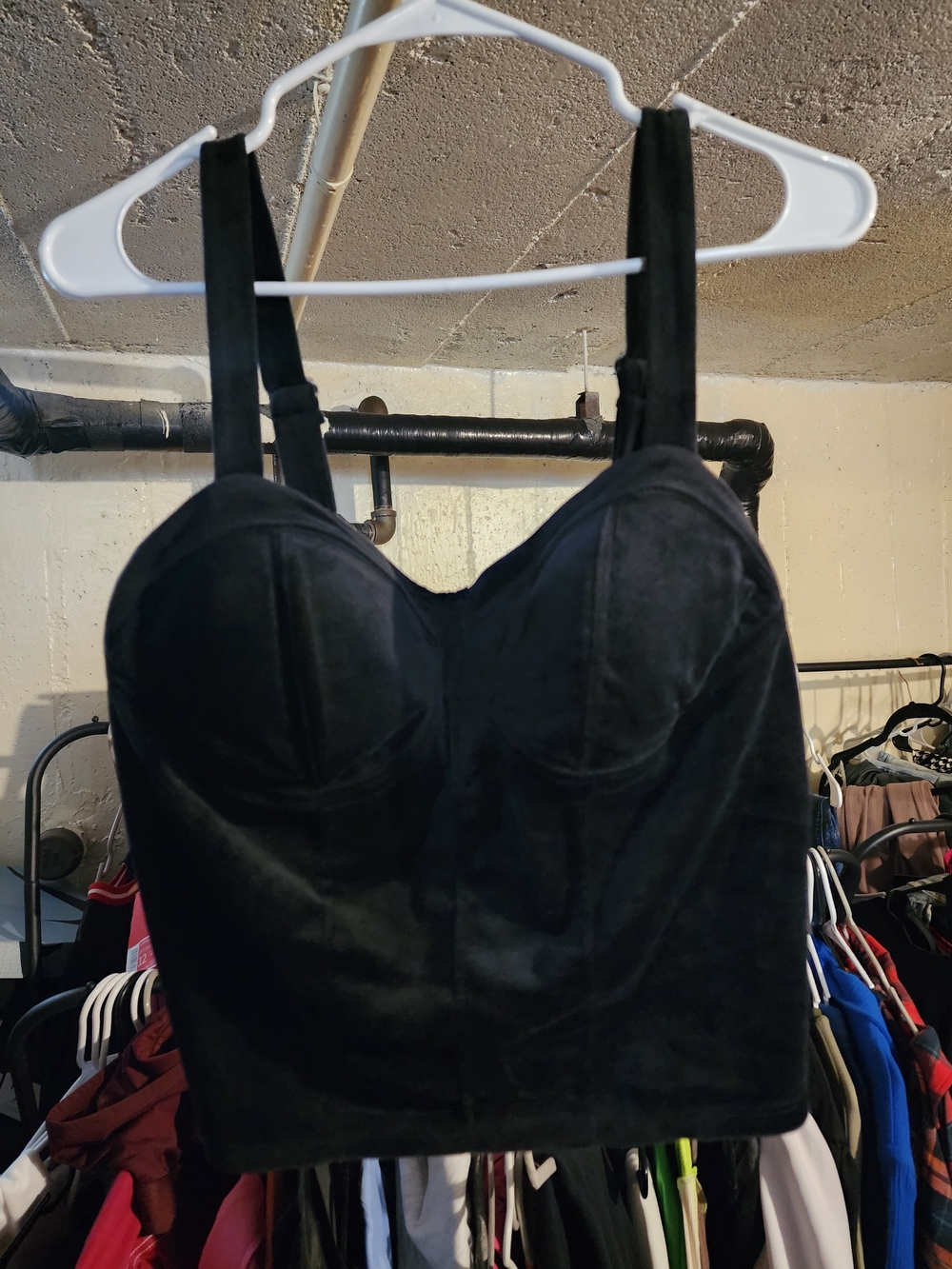 3 Pc Black Velvet Bustier Crop Top Set